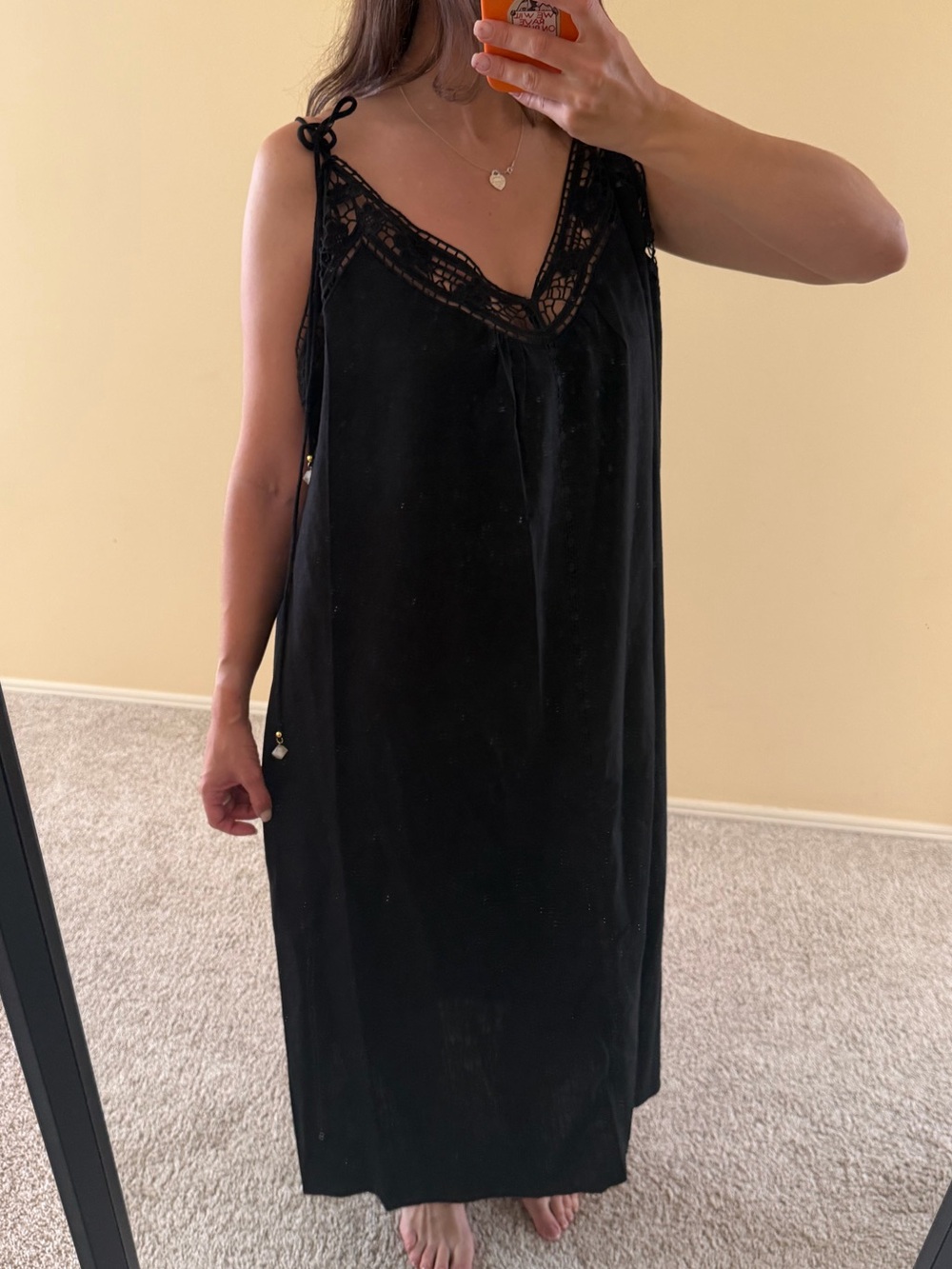 H&M Black Lace-Trim Slip Dress with Shoulder Ties